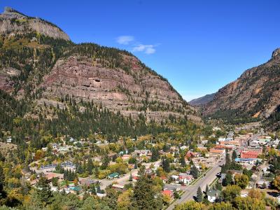 The town of Ouray in its steep red-rock canyon in the San Juan Mountains