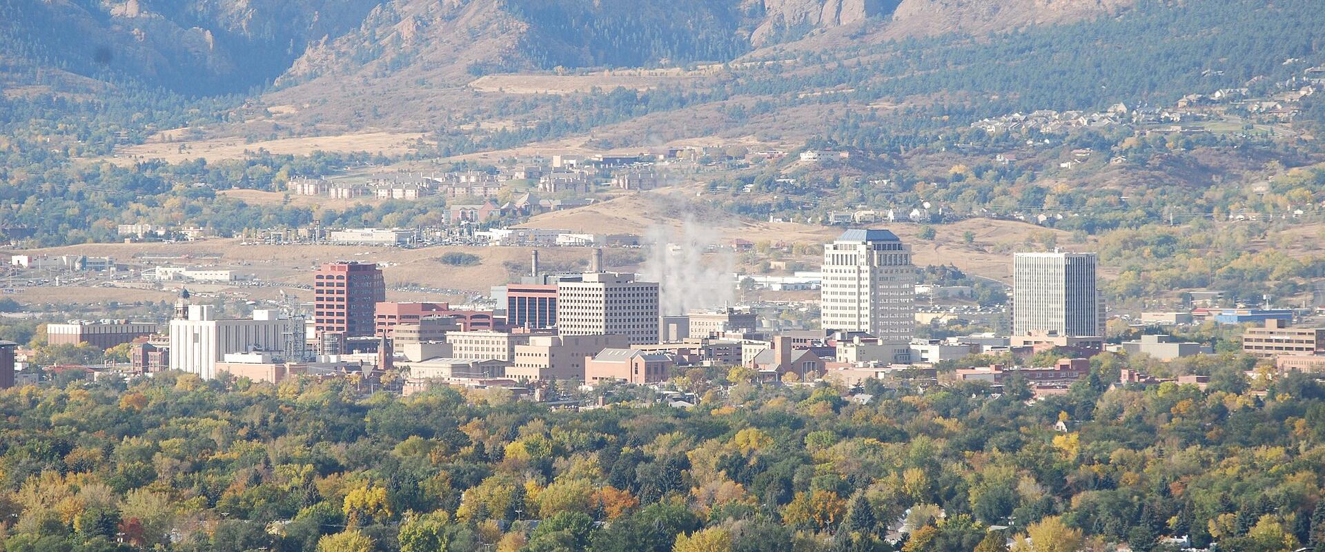 Colorado Springs with Pikes Peak and the Front Range behind the city