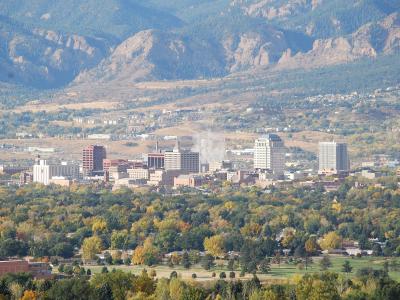 Colorado Springs with Pikes Peak and the Front Range behind the city
